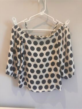 INC International Concepts Black & White Polka Dot Off The Shoulder Top, Size P